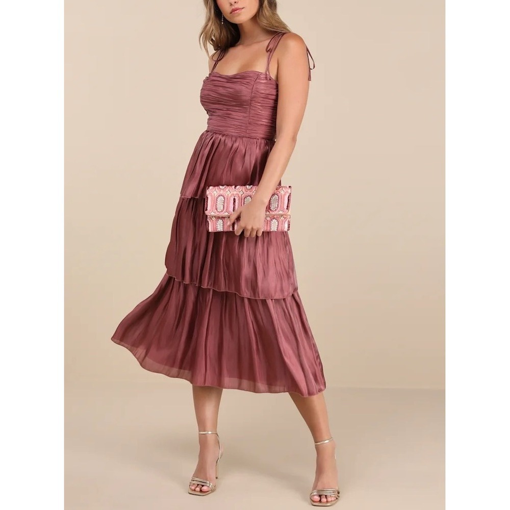 Lulu's Dusty Rose Tiered Midi Dress